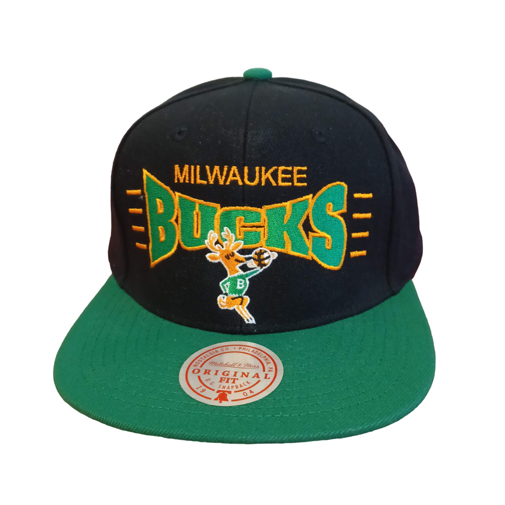 Mitchell & Ness Black Green Milwaukee Bucks Basketball Snapback Mens Cap Hat NWT